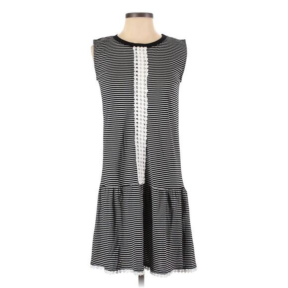 N Nicholas Sleeveless Dropped Waist Embroidered Cotton Dress - Stripes - Multi - Picture 1 of 12